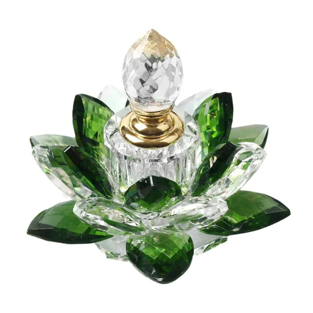 Green Crystal Perfume Bottles Empty Lotus Flower Figurines Gifts for Women 5Ml Crystal Glass Perfume Bottles Home Decoration