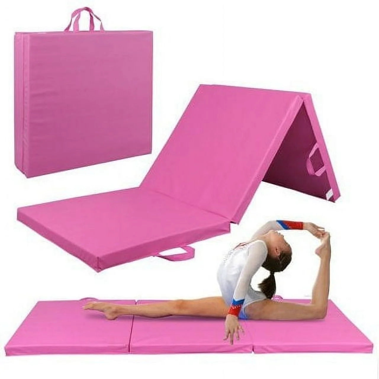 Premium 6ft x 2ft Tri-Fold Pink Yoga Mat - Perfect for Gymnastics, Aerobics, and Stretching! - Alrickas’ UNIQUE BOUTIQUE