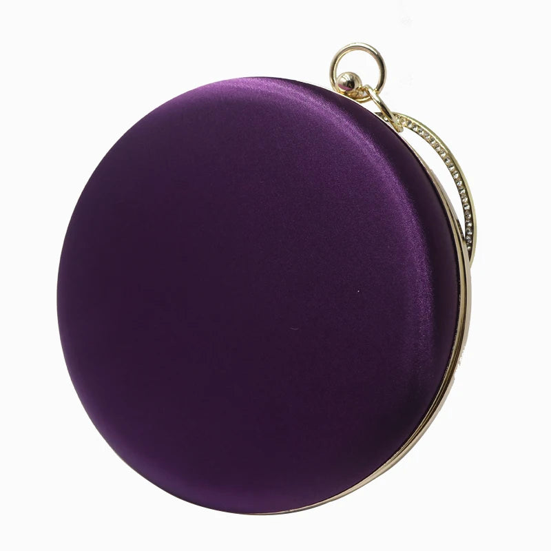 New Silk Satin round Circular Women Fashion Day Clutches Wristlets Handbag Purse Party Prom Evening Clutch Bag Purple