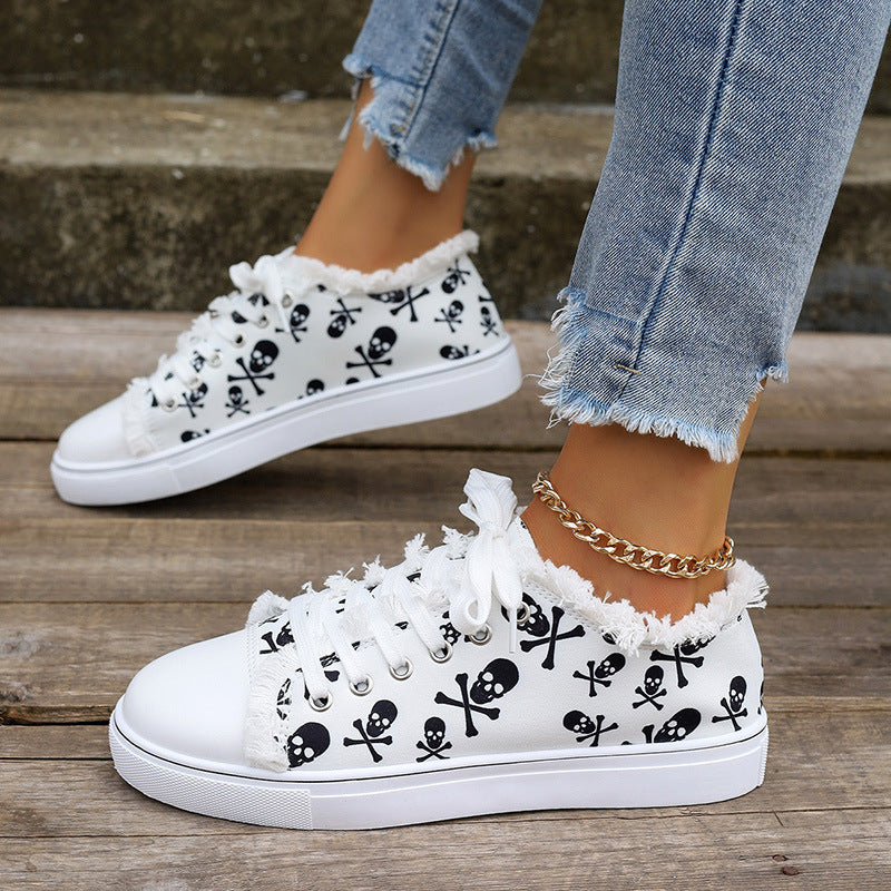 Women's Skull Bone 3D Printed Denim Canvas Shoes