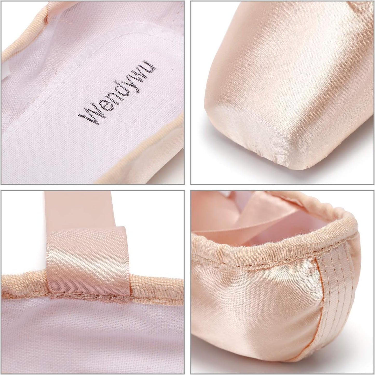 Girls Womens Dance Shoe Pink Ballet Pointe Slippers Ballet Flats Shoes with Ribbons Toe Pads Black Pink Red
