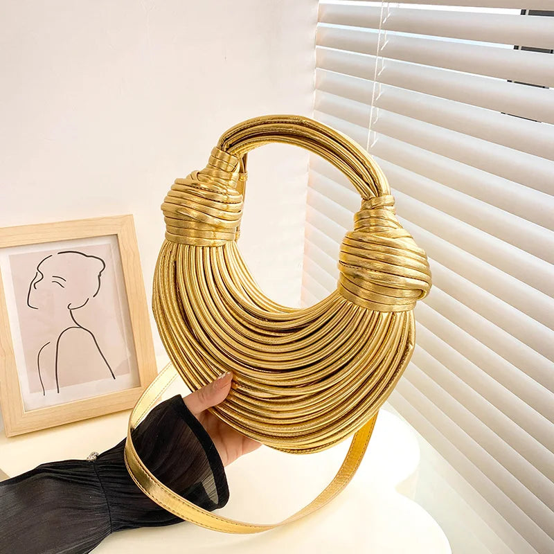 MOODS Luxury Evening Purses for Women Golden Noodle Knot Design Dinner Party Clutch Bag 2023 Luxury Designer Purses and Handbags