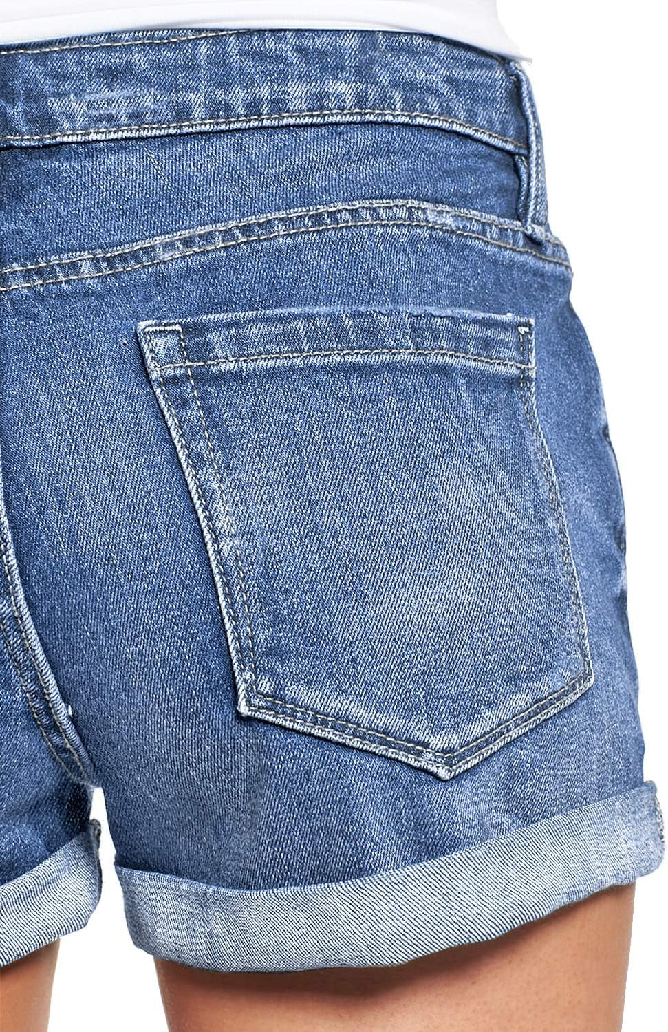 High-Waisted Ripped Denim Jean Shorts for Women - Stretchy Folded Hem Style - Alrickas’ UNIQUE BOUTIQUE