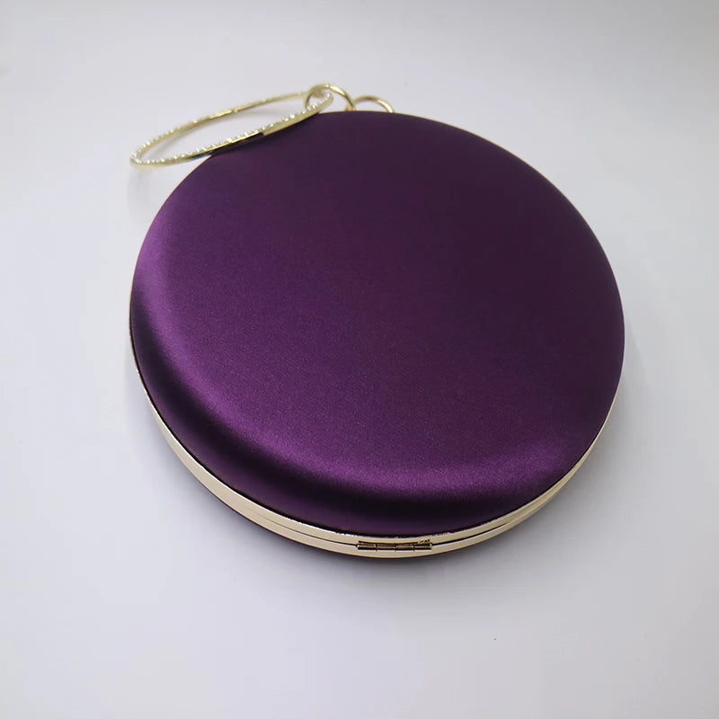 New Silk Satin round Circular Women Fashion Day Clutches Wristlets Handbag Purse Party Prom Evening Clutch Bag Purple