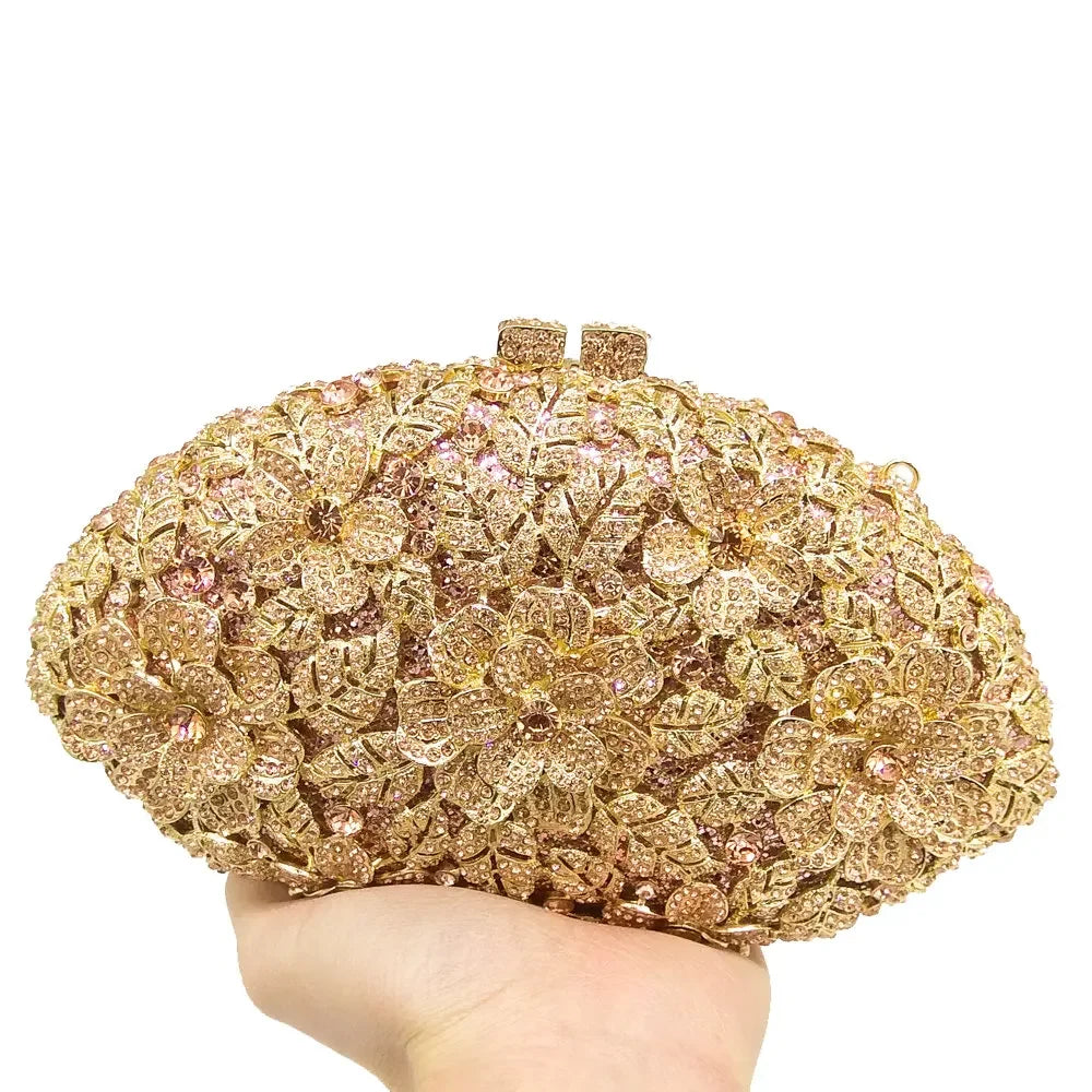 (In Stock) Dazzling Flower Crystal Clutch Evening Purse Bag Women Formal Dinner Handbag Wedding Bridal Purse
