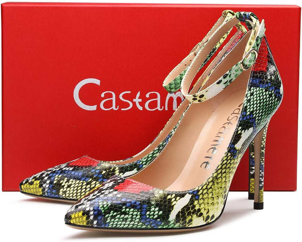 Womens Ankle Strap Pumps Pointed Toe Slip-On High Heels 10CM Heels