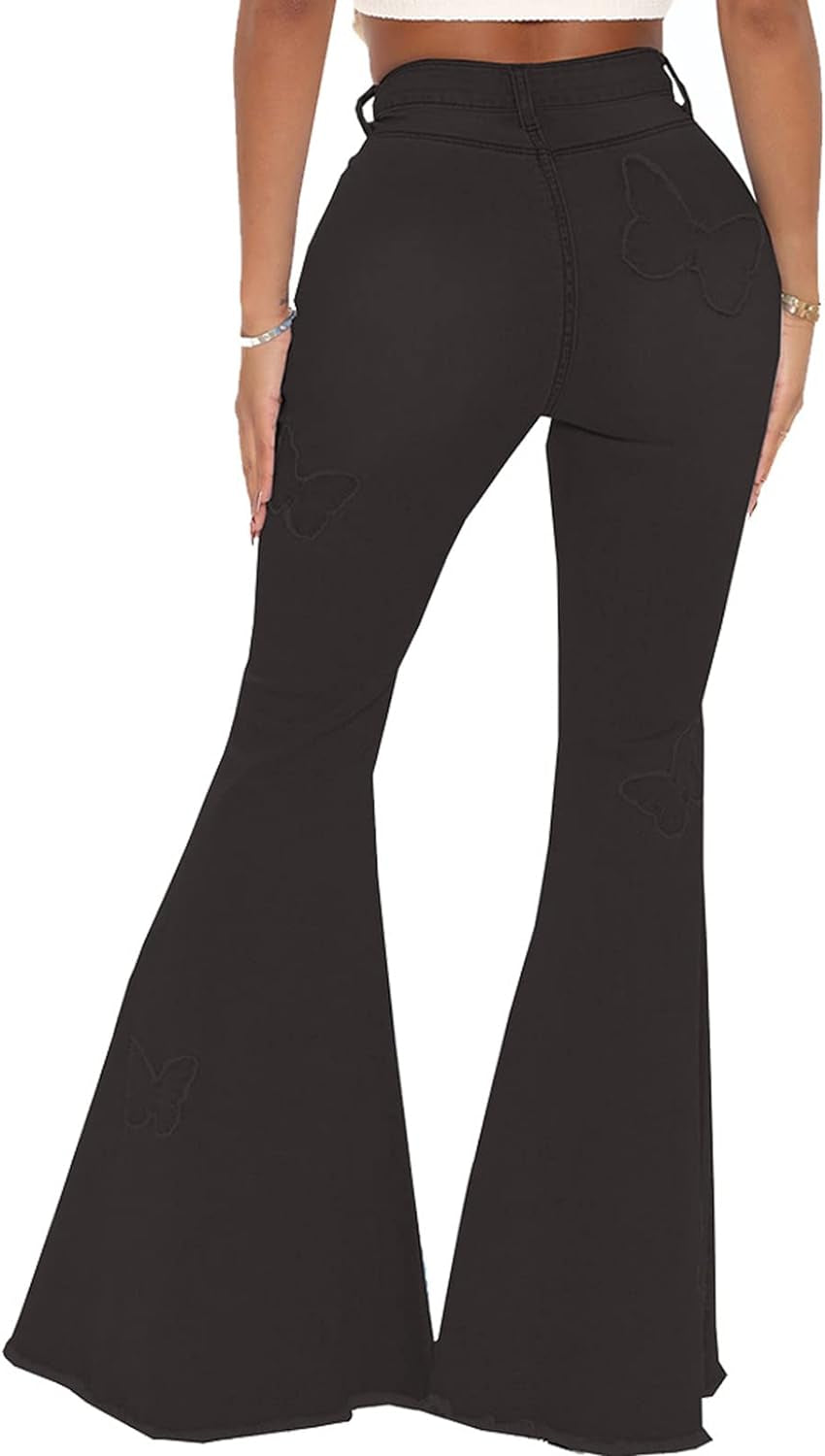 Vintage High Waisted Bell Bottom Jeans for Women - Ripped Flare Denim Pants with Raw Hem - Alrickas’ UNIQUE BOUTIQUE