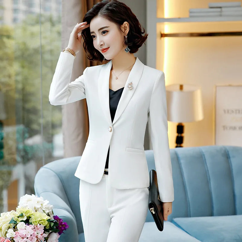 Fashion Women'S Pant Suits Office Lady Business Work Uniform 2 Piece Pants Blazer Set Autumn Spring Formal Jacket Suit Female