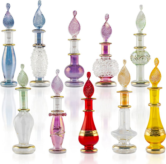 Exquisite Set of 10 Egyptian Decorative Perfume Bottles - 2" High Assorted Colors with Perfume Making Kit - Alrickas’ UNIQUE BOUTIQUE