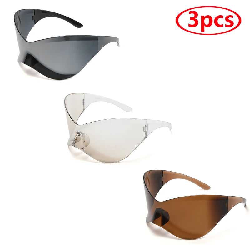 New Oversized Y2K Punk Rimless Sunglasses Women Men Brand Designer Hip Hop Sport One Piece Sun Glasses Shades Goggles