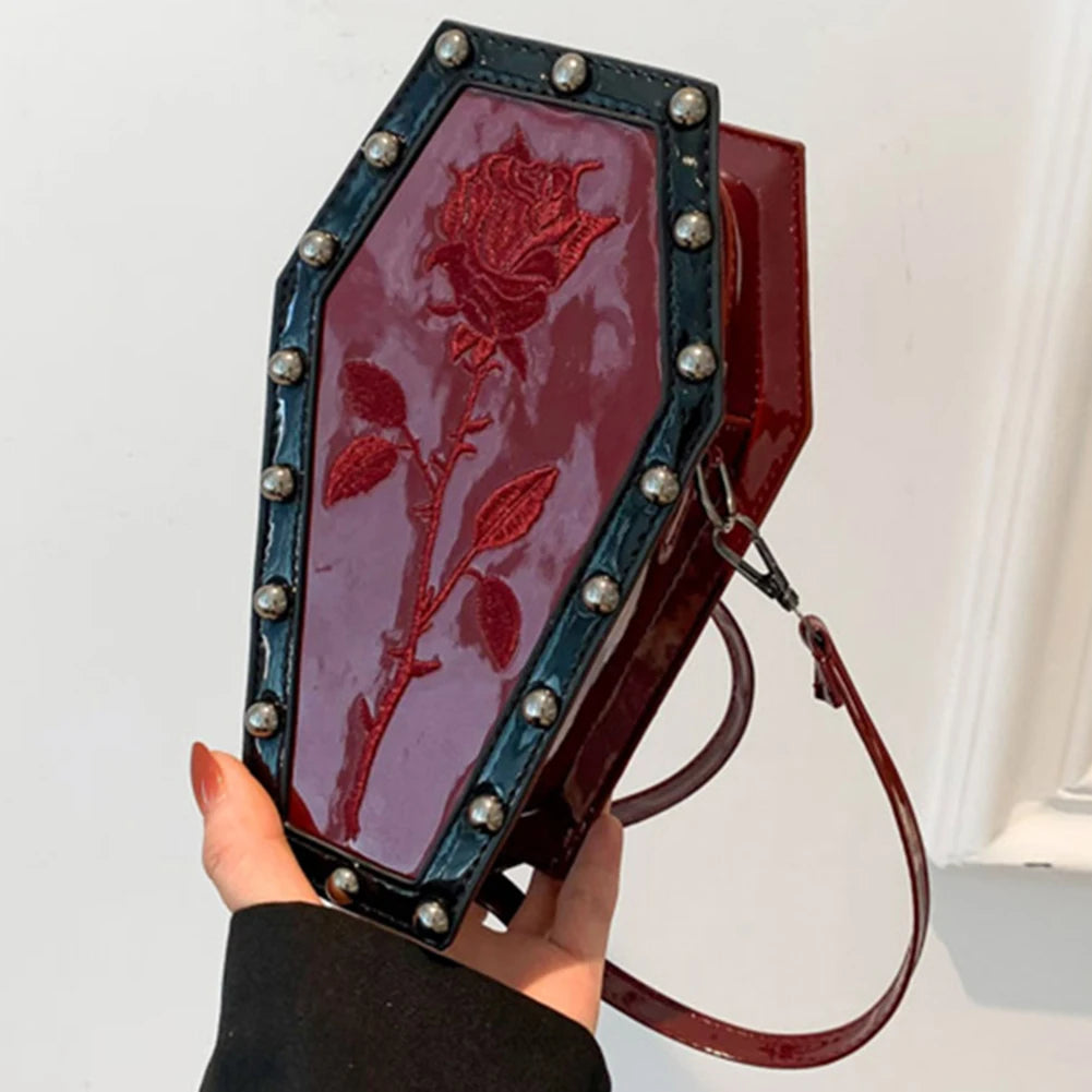 Women Gothic Crossbody Bag Coffin Shoulder Bag Purse Cartoon Spider Coffin Bag Y2K Messenger Phone Bag Halloween Sling Purse