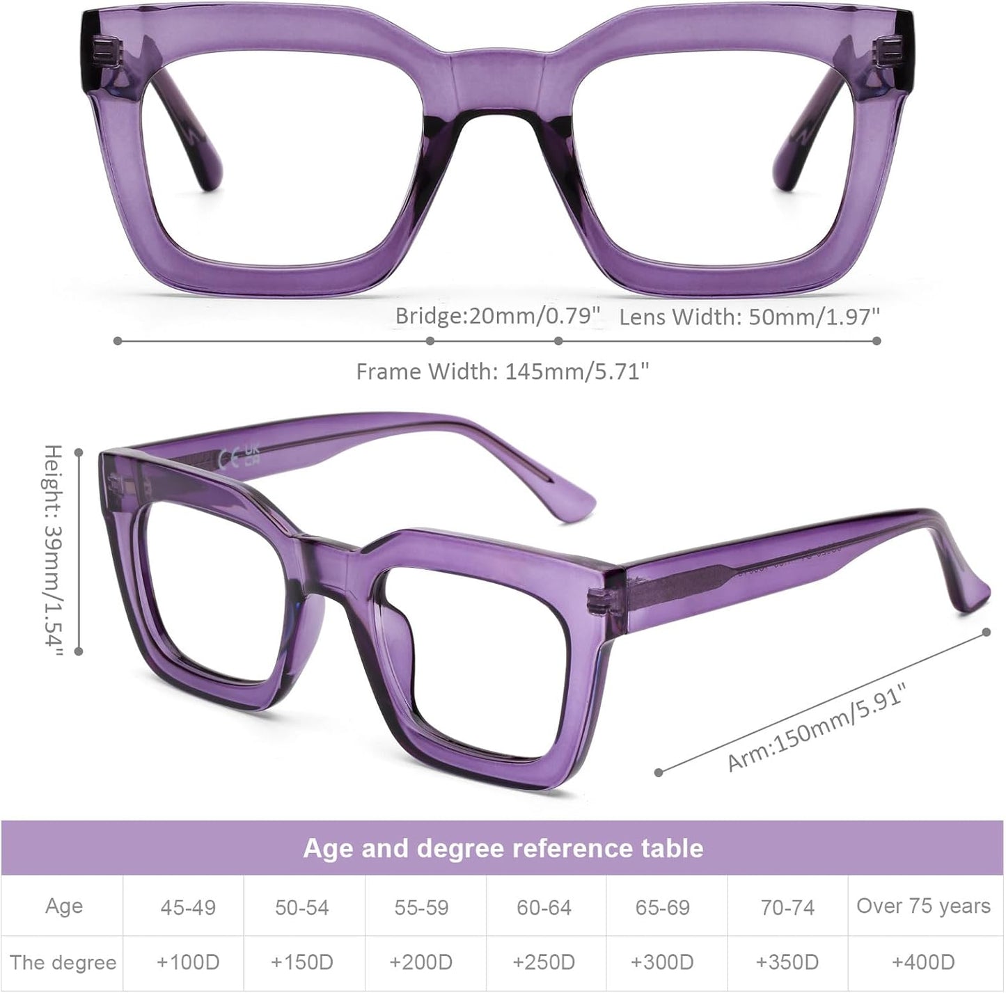 Fashion Square Reading Glasses for Women Blue Light Blocking Computer Readers 2.00 Strength