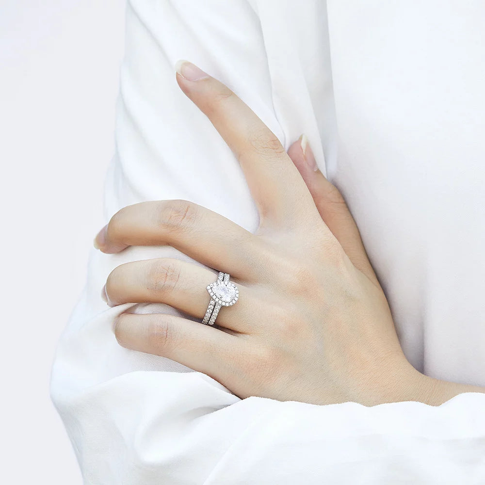 Elegant 10Kt White Gold Plated Matching Couple Rings Set with CZ for Women - Perfect Wedding Bands - Alrickas’ UNIQUE BOUTIQUE