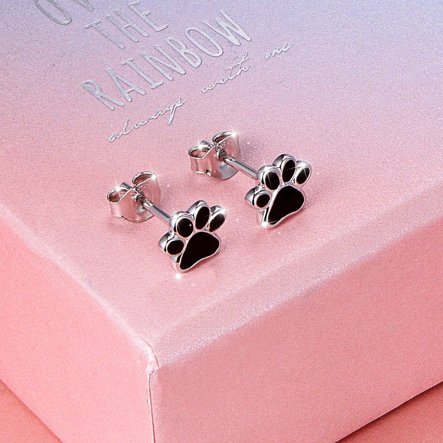 Sterling Silver Forever Love Front and Back Heart Stud Puppy Paw Earrings Jacket for Women
