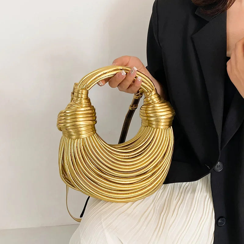 MOODS Elegant Golden Noodle Knot Evening Clutch - Luxury Designer Purse for Dinner Parties 2023 - Alrickas’ UNIQUE BOUTIQUE