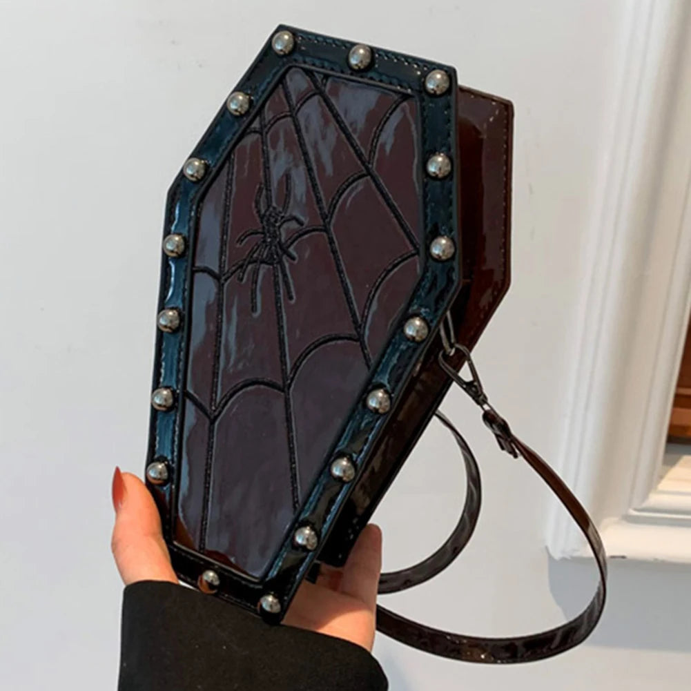 Women Gothic Crossbody Bag Coffin Shoulder Bag Purse Cartoon Spider Coffin Bag Y2K Messenger Phone Bag Halloween Sling Purse