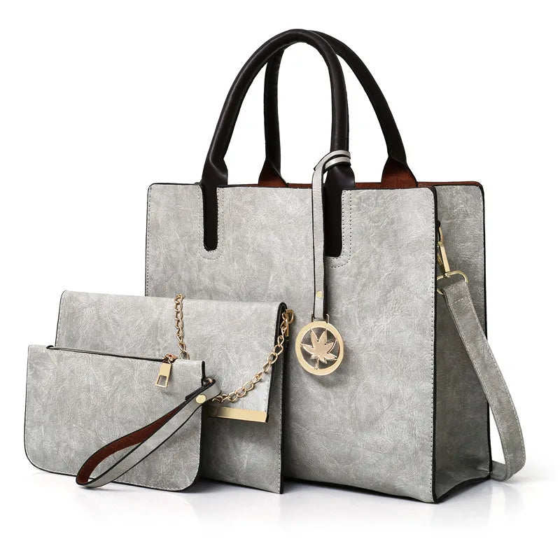 Women'S Handbag 3-Piece Set Women'S Shoulder Bag Fashion Purse Vintage Leather Bag Large Capacity Handbag Inclined Shoulder Bag