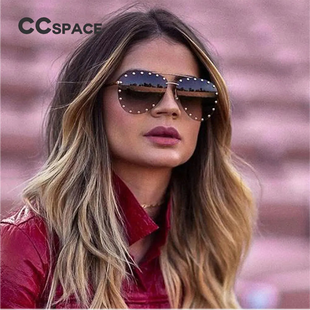 45202 Ladies Metal Rivet Pilot Sunglasses Women Luxury Personality Glasses Designer Eyewear Shades UV400