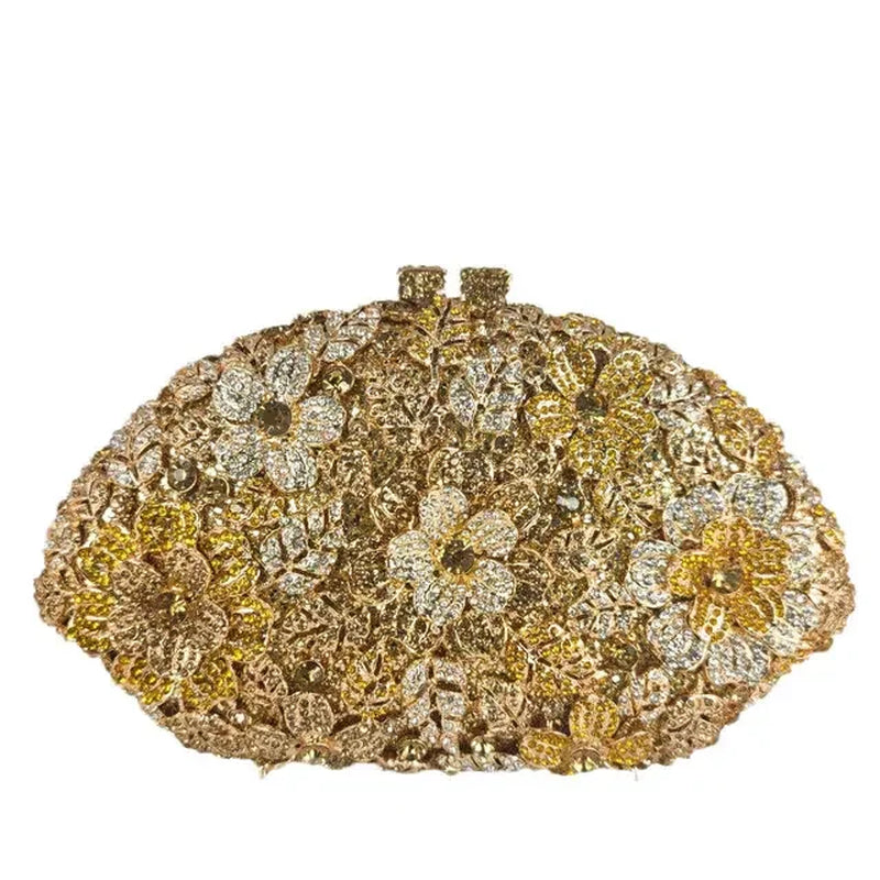 (In Stock) Dazzling Flower Crystal Clutch Evening Purse Bag Women Formal Dinner Handbag Wedding Bridal Purse