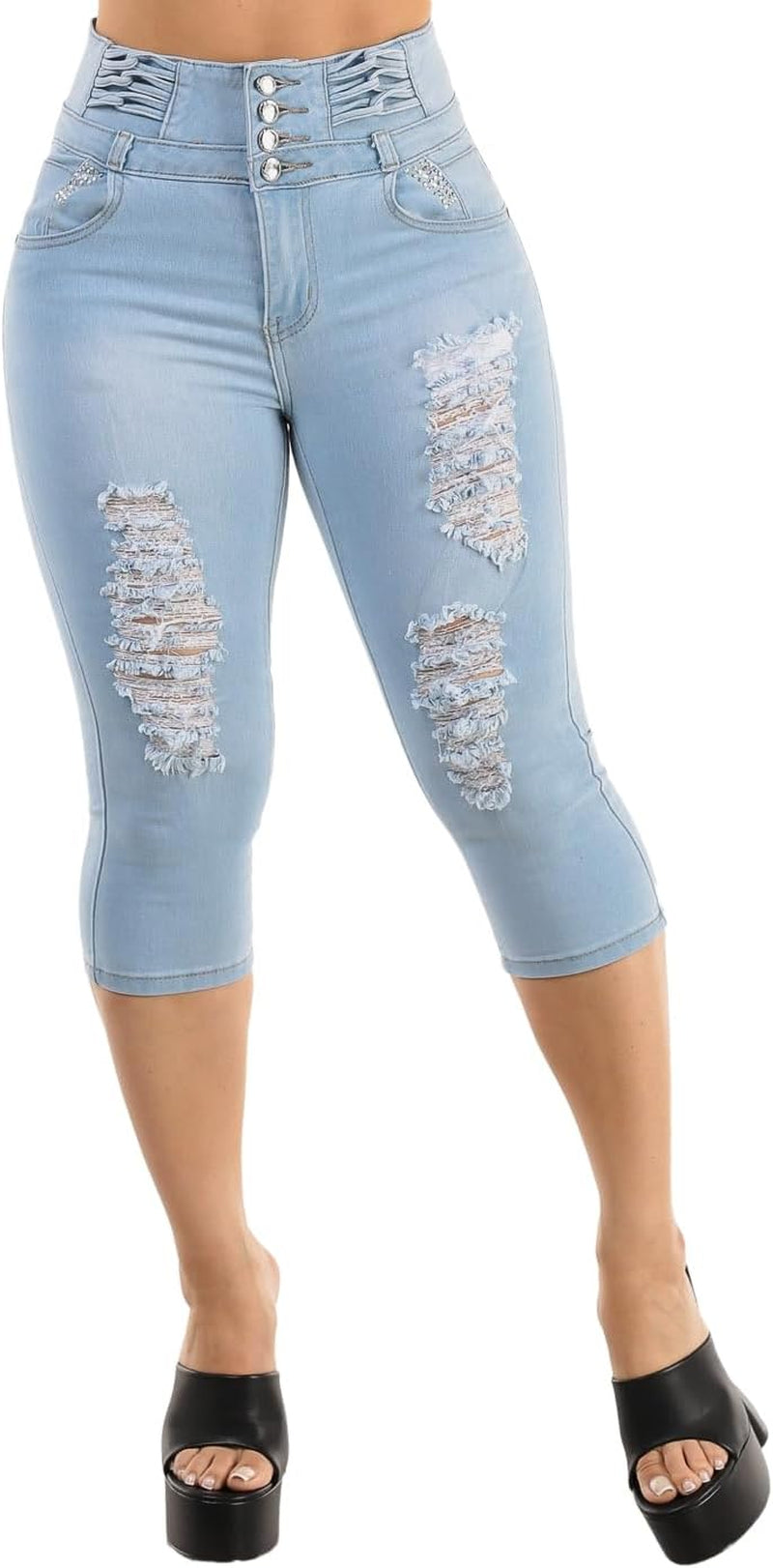 Butt Lifting Denim Capris for Women - High Waisted Stretch Capris Levanta Cola
