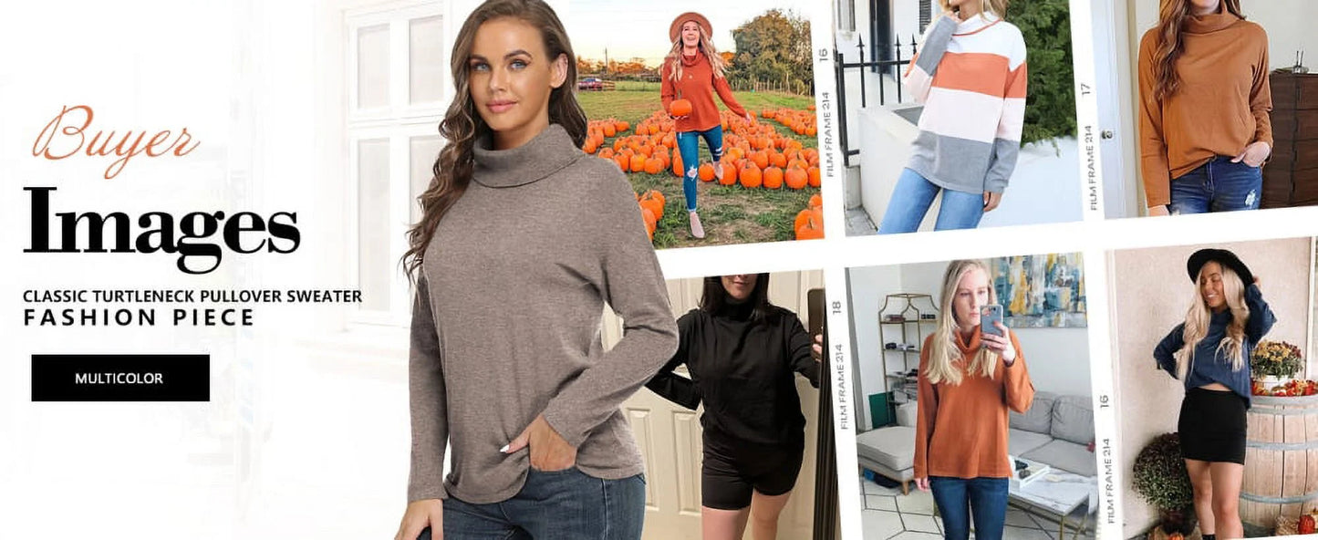 Women'S Turtleneck Sweater Long Sleeve Cozy Warm Casual Lightweight Soft Pullover Jumper Tops,Us Size,Christmas Elk Black,L