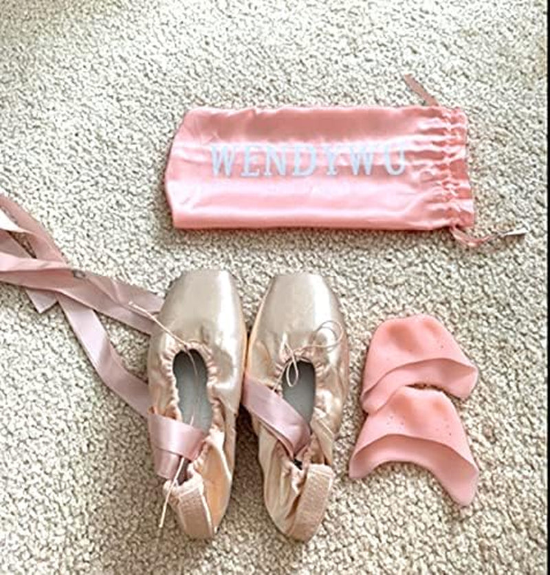 Girls Womens Dance Shoe Pink Ballet Pointe Slippers Ballet Flats Shoes with Ribbons Toe Pads Black Pink Red
