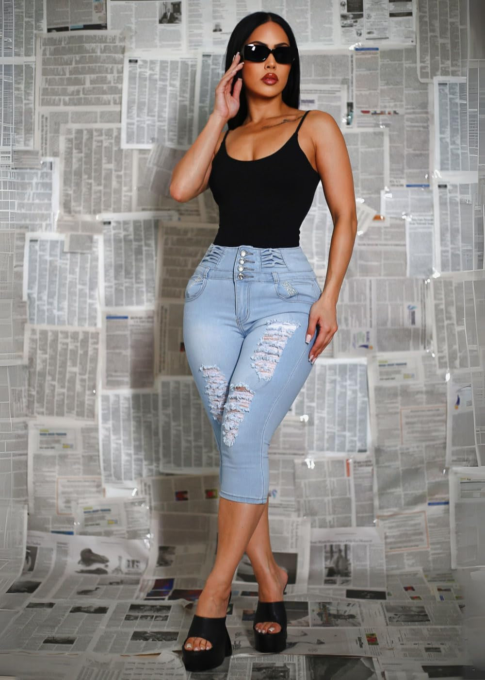 Butt Lifting Denim Capris for Women - High Waisted Stretch Capris Levanta Cola