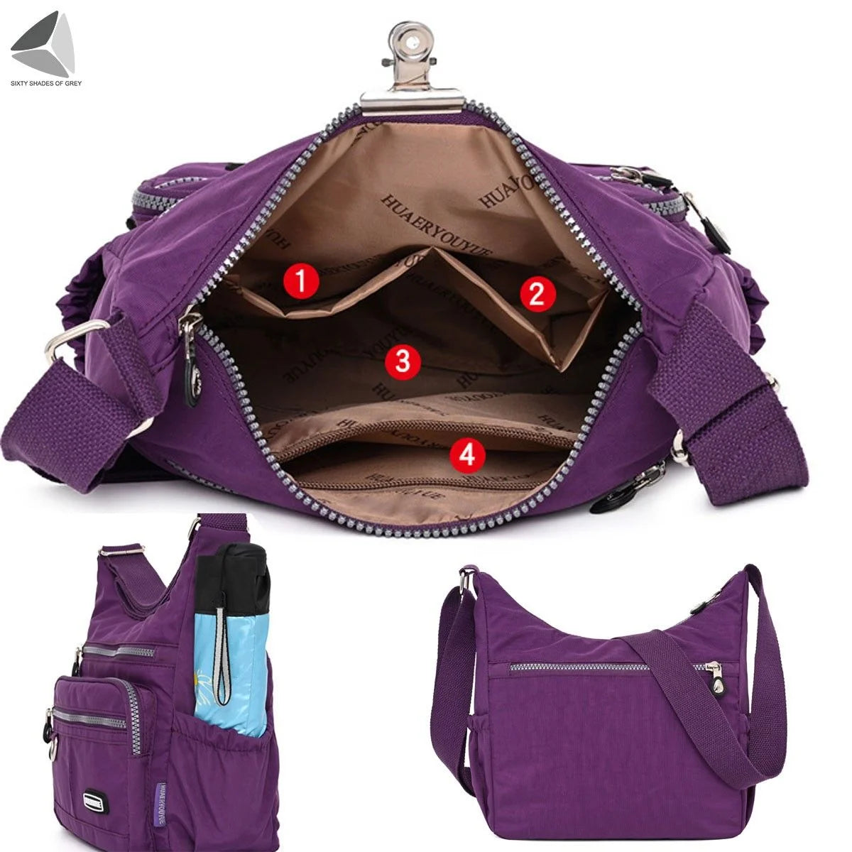 Womens Waterproof Nylon Crossbody Bag Casual Messenger Bags Travel Shoulder Purse Handbag (Black)