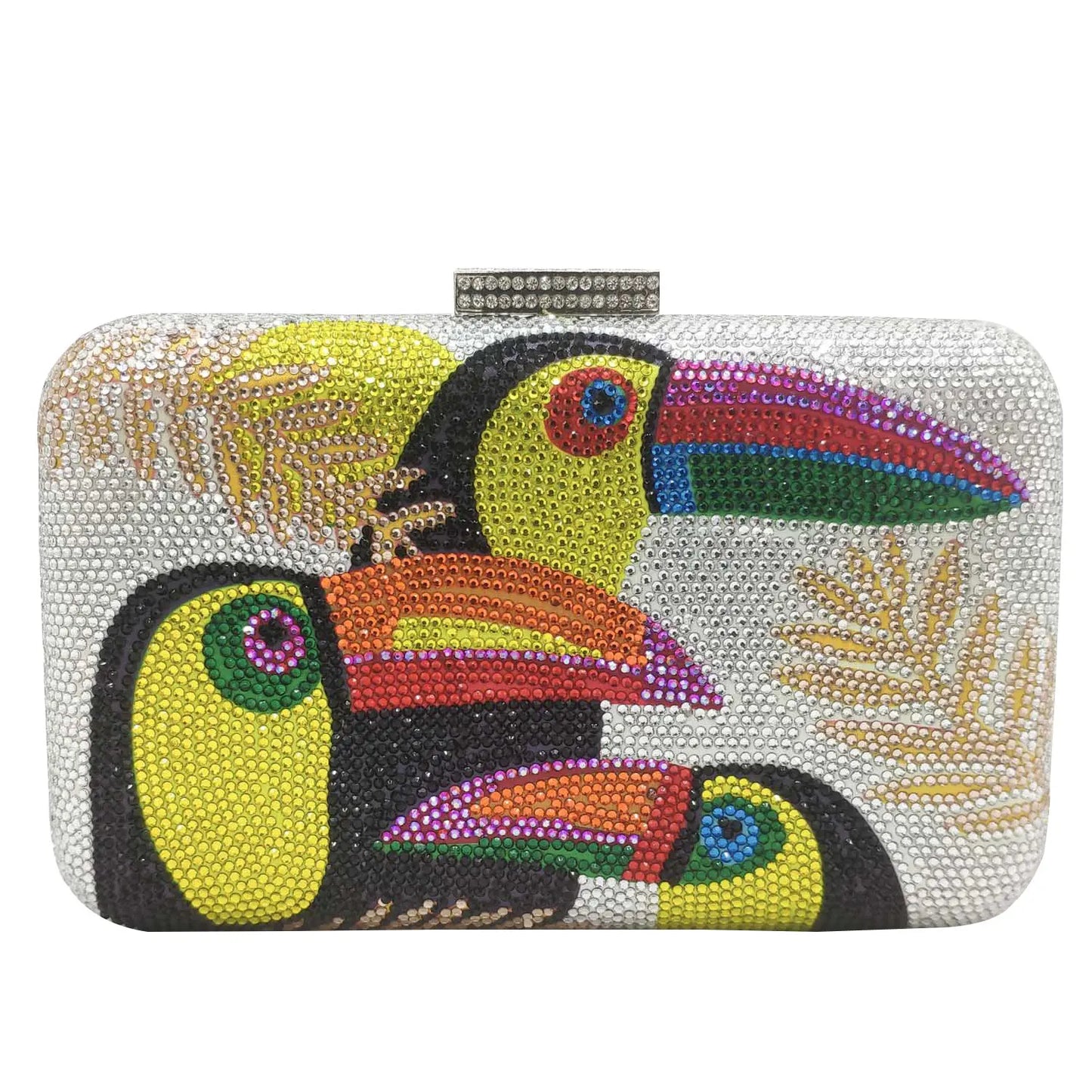 Novelty Toucan Bird Women Crystal Evening Bags Rhinestones Box Minaudiere Clutch Party Cocktail Handbag Purse