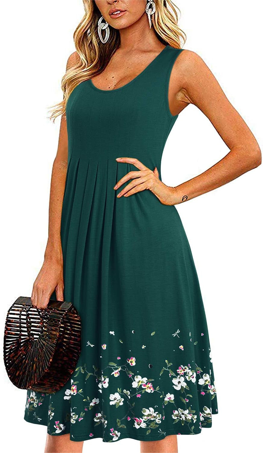 Summer Dresses for Women Casual Beach Sundress 2025 Sleeveless Floral Pleated Midi Vacation Sun Dress