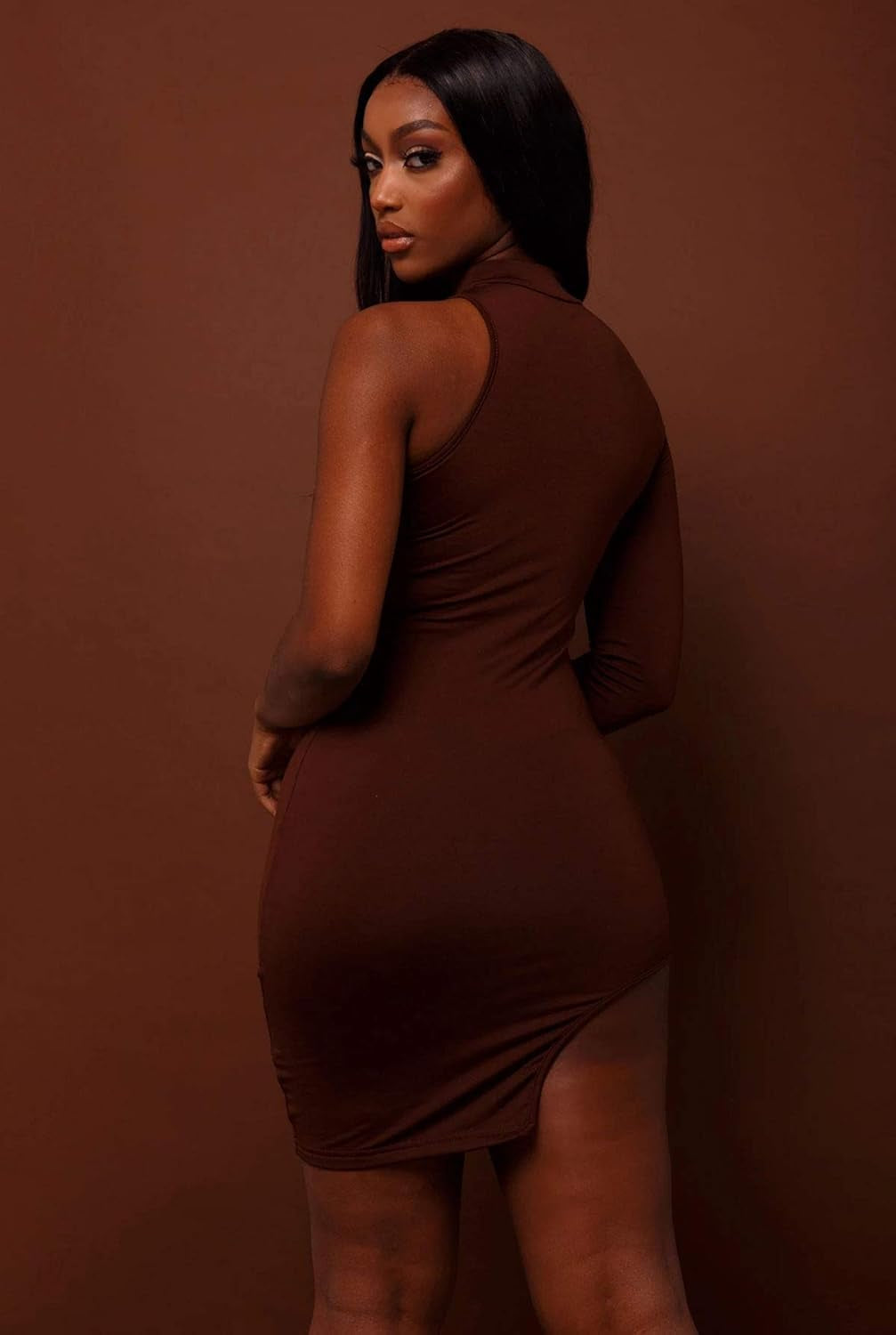 Chic One Shoulder Long Sleeve Bodycon Dress with Side Slit - Perfect for Parties and Clubwear - Alrickas’ UNIQUE BOUTIQUE