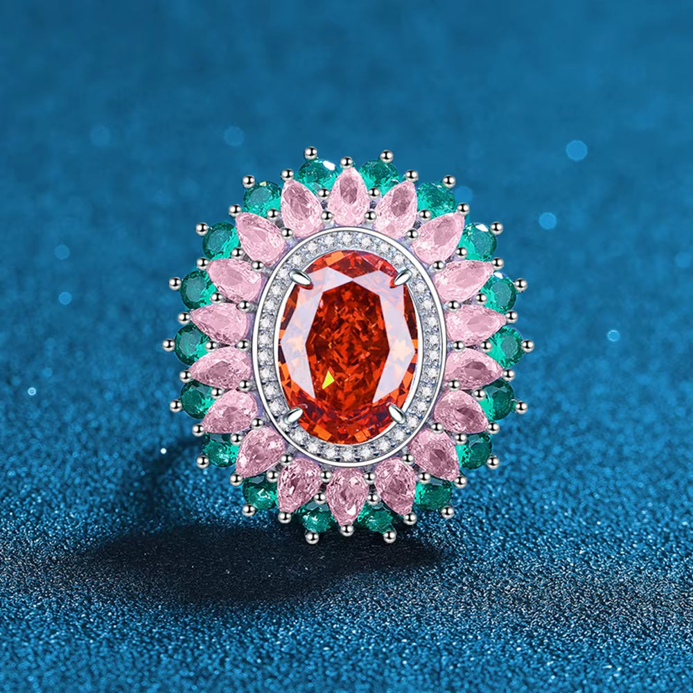100% 925 Sterling Silver 10*14MM 6CT Ruby High Carbon Diamond Gemstone Adjustable Ring Wedding Engagement Fine Jewelry