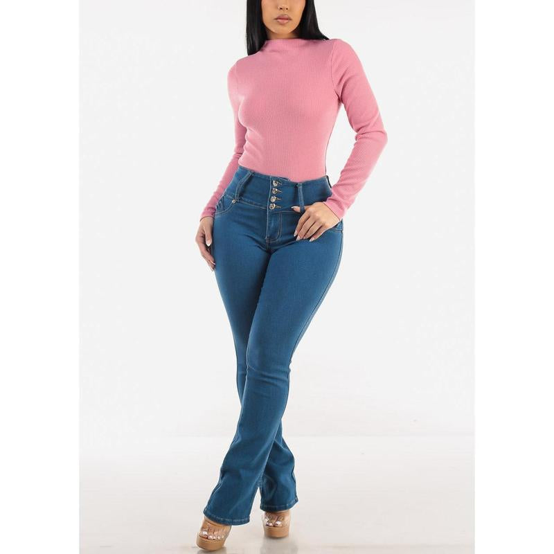 Transform Your Look with MX JEANS High Waist Bootcut Butt Lift Jeans - Medium Blue - Alrickas’ UNIQUE BOUTIQUE