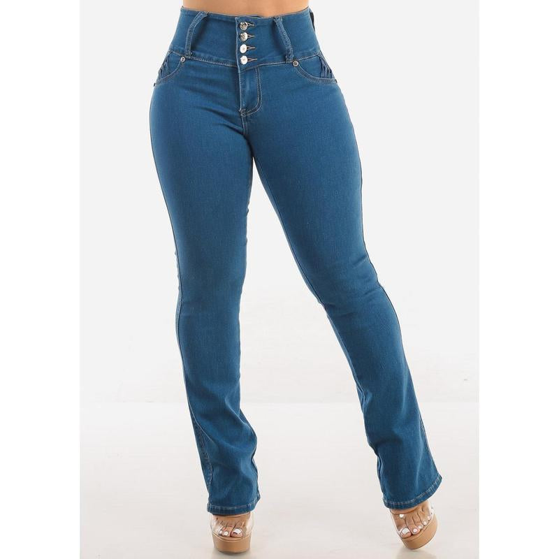 Transform Your Look with MX JEANS High Waist Bootcut Butt Lift Jeans - Medium Blue - Alrickas’ UNIQUE BOUTIQUE