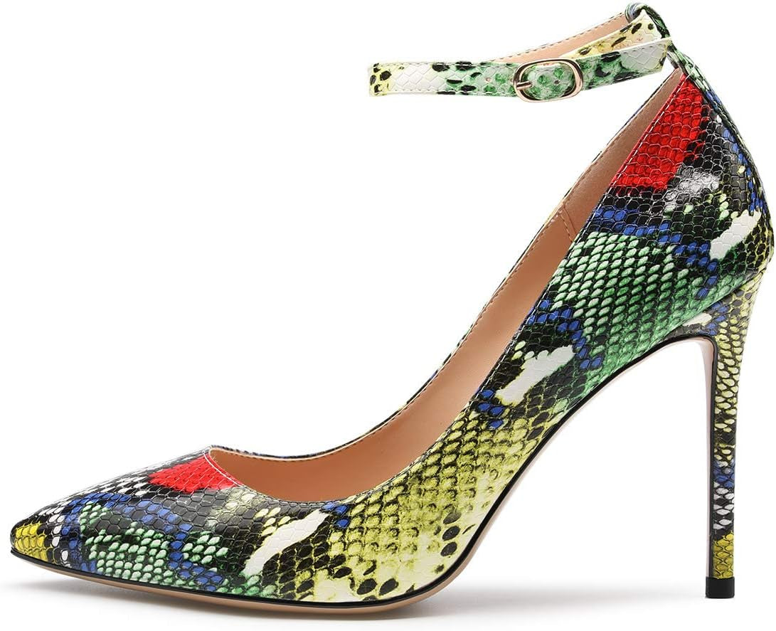 Womens Ankle Strap Pumps Pointed Toe Slip-On High Heels 10CM Heels