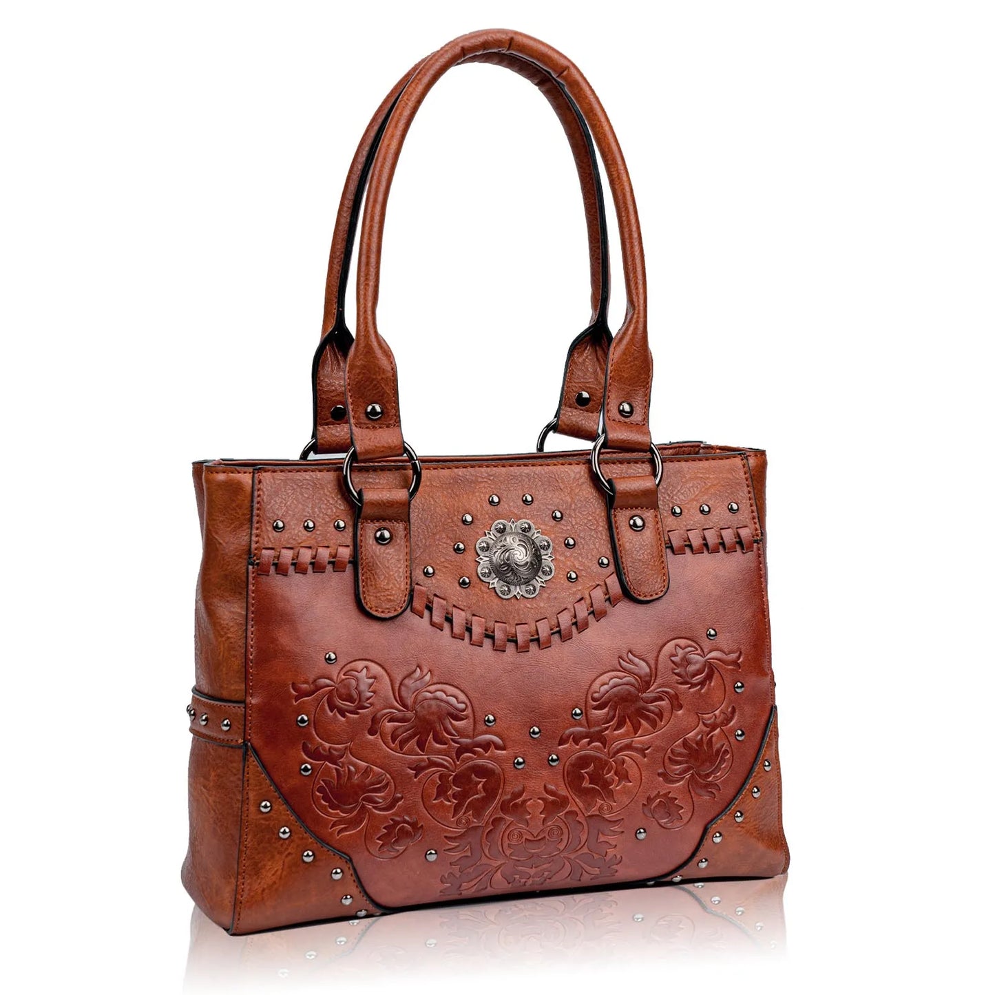 Celela Shoulder Bags for Women Tote Bag Large Ladies Quality Leather Vintage Western Purse Embossed Concho Studs Handbags