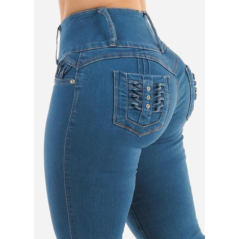 Transform Your Look with MX JEANS High Waist Bootcut Butt Lift Jeans - Medium Blue - Alrickas’ UNIQUE BOUTIQUE