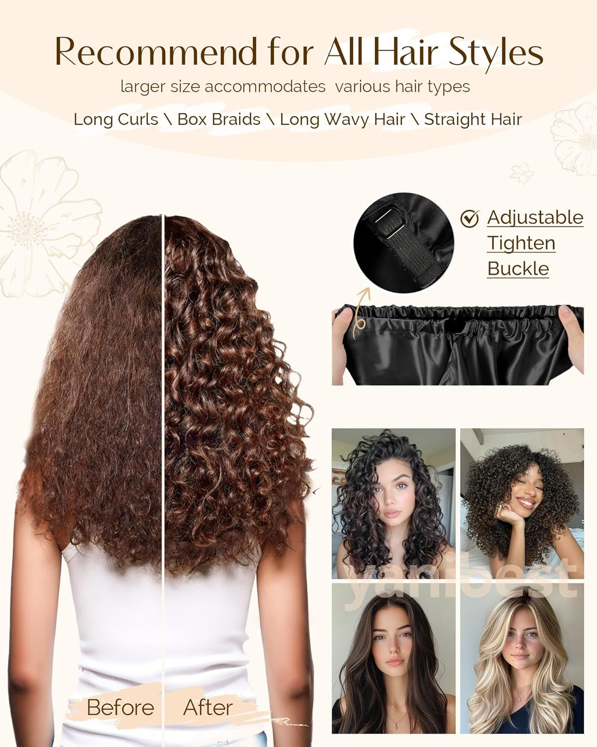 Adjustable Satin Silk Long Bonnet for Braids and Locs - Perfect Sleep Bonnet for Women - Alrickas’ UNIQUE BOUTIQUE