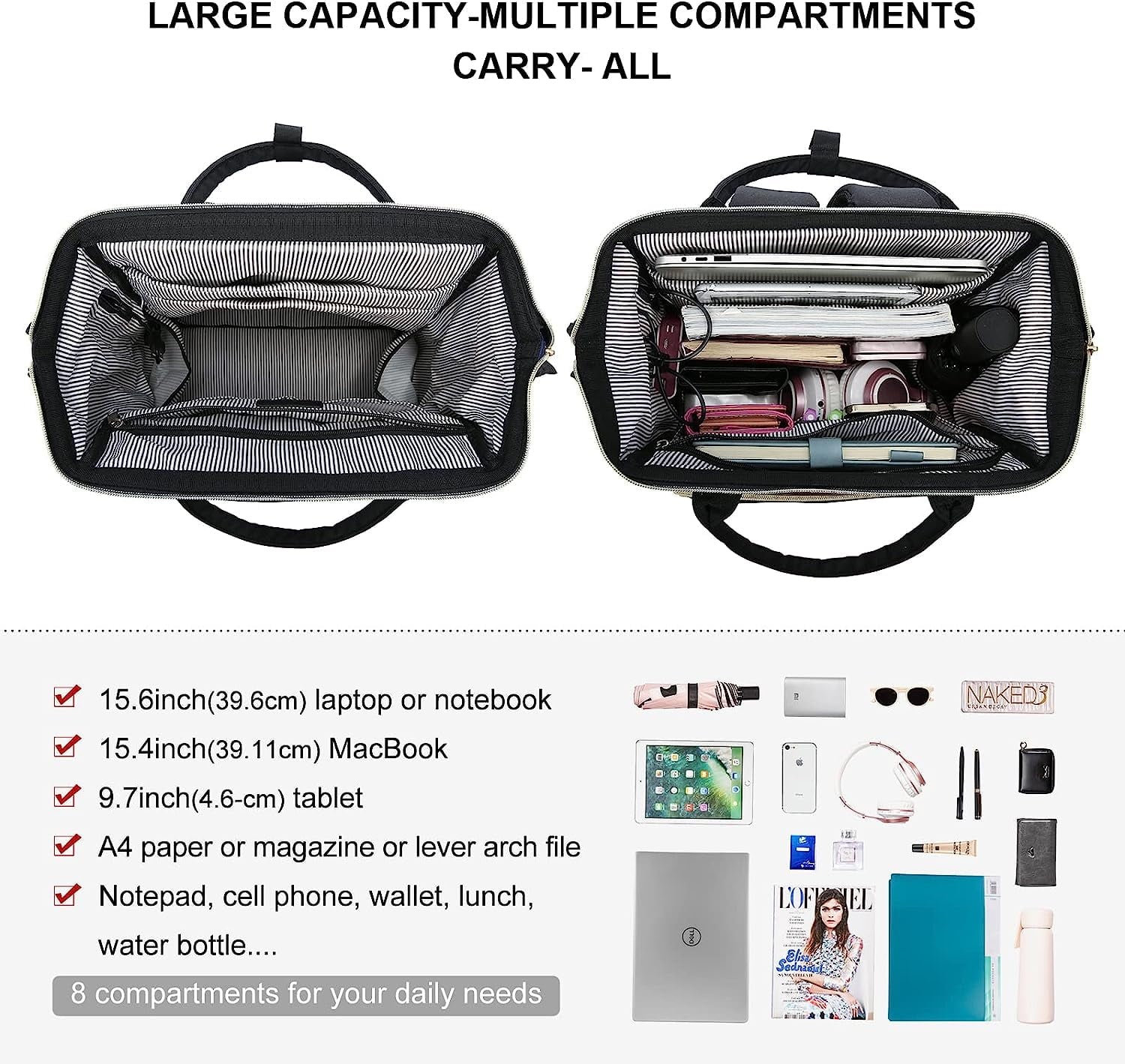 Stylish 15.6" Laptop Bag for Women - Waterproof Travel Backpack with USB Port, Perfect for Teachers, Nurses, and College Students (Dark Purple-Black) - Alrickas’ UNIQUE BOUTIQUE