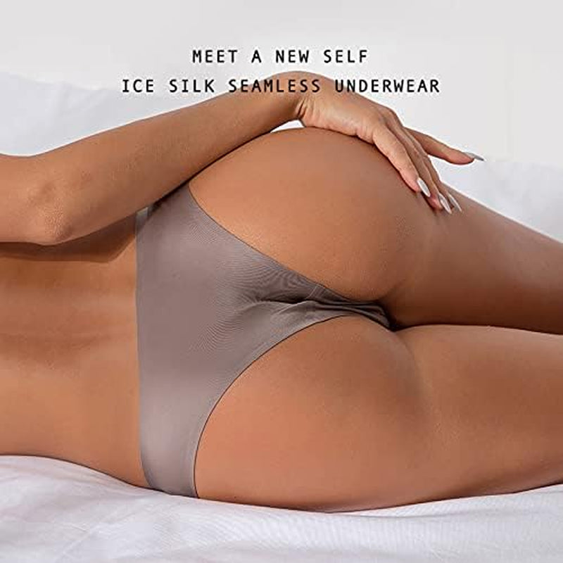Seamless Underwear for Women, No Show Ladies Stretch Bikini Panties, Silky Invisible Hipster