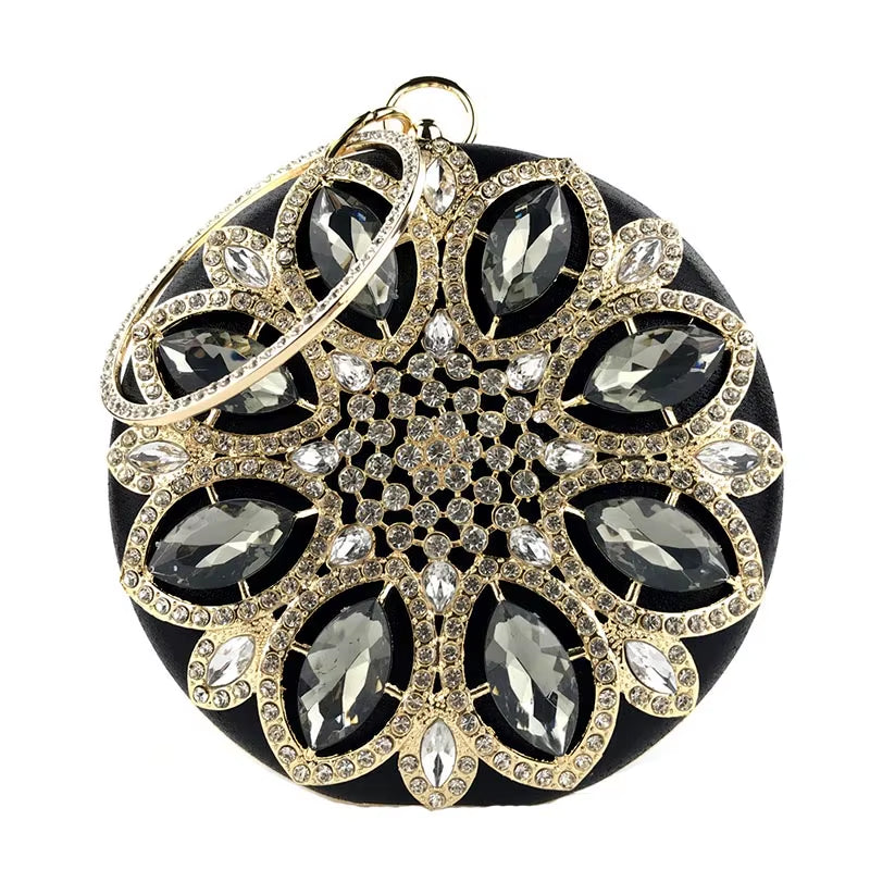 Green Clutch Bag Women round Clutch Purse Evening Bag Crystal Wedding Purse and Handbag Exquisite Chain Shoulder Bag ZD1244