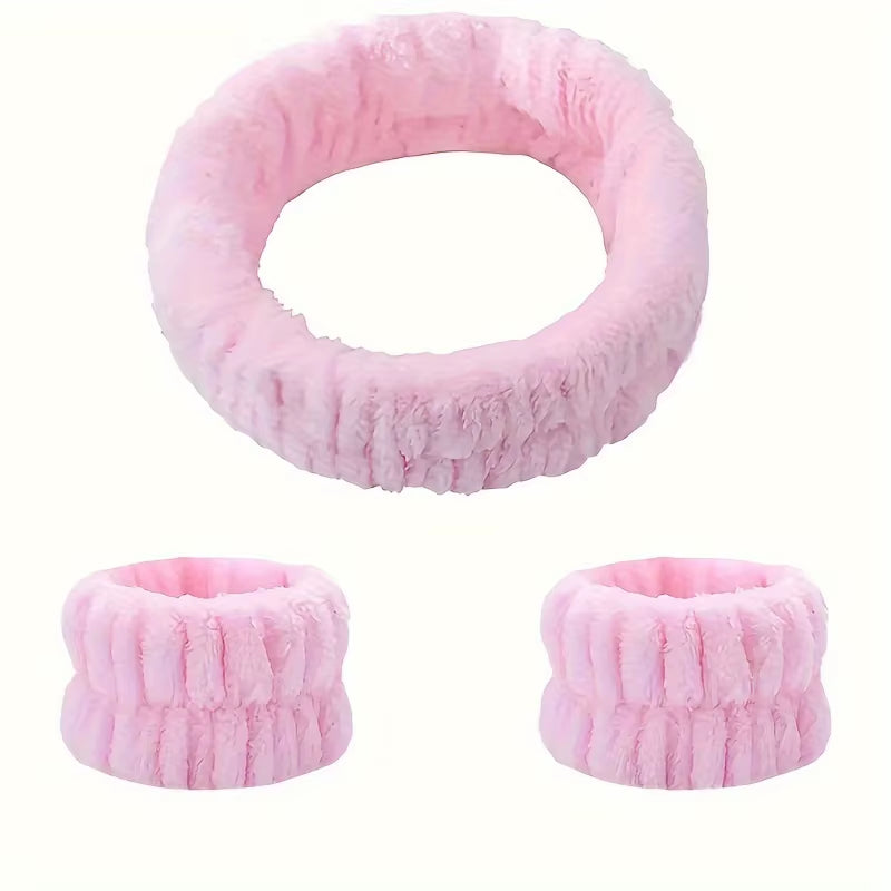 Coral Velvet Facial High-Elastic Makeup Hairband Face Wash Wristband Set-Face Wash, Facial Mask, Skin Care