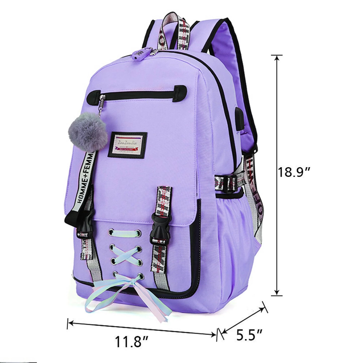 Women Girls School Bag Waterproof Teenage Backpack with anti Theft Lock USB Port College Bookbags Student Laptop