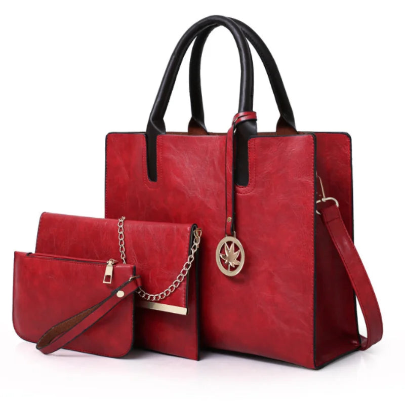 Women'S Handbag 3-Piece Set Women'S Shoulder Bag Fashion Purse Vintage Leather Bag Large Capacity Handbag Inclined Shoulder Bag