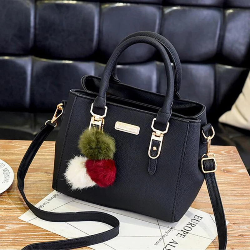 Chic PU Leather Vintage Handbag with Plush Tassel - Versatile Tote & Crossbody Bag for Women - Alrickas’ UNIQUE BOUTIQUE