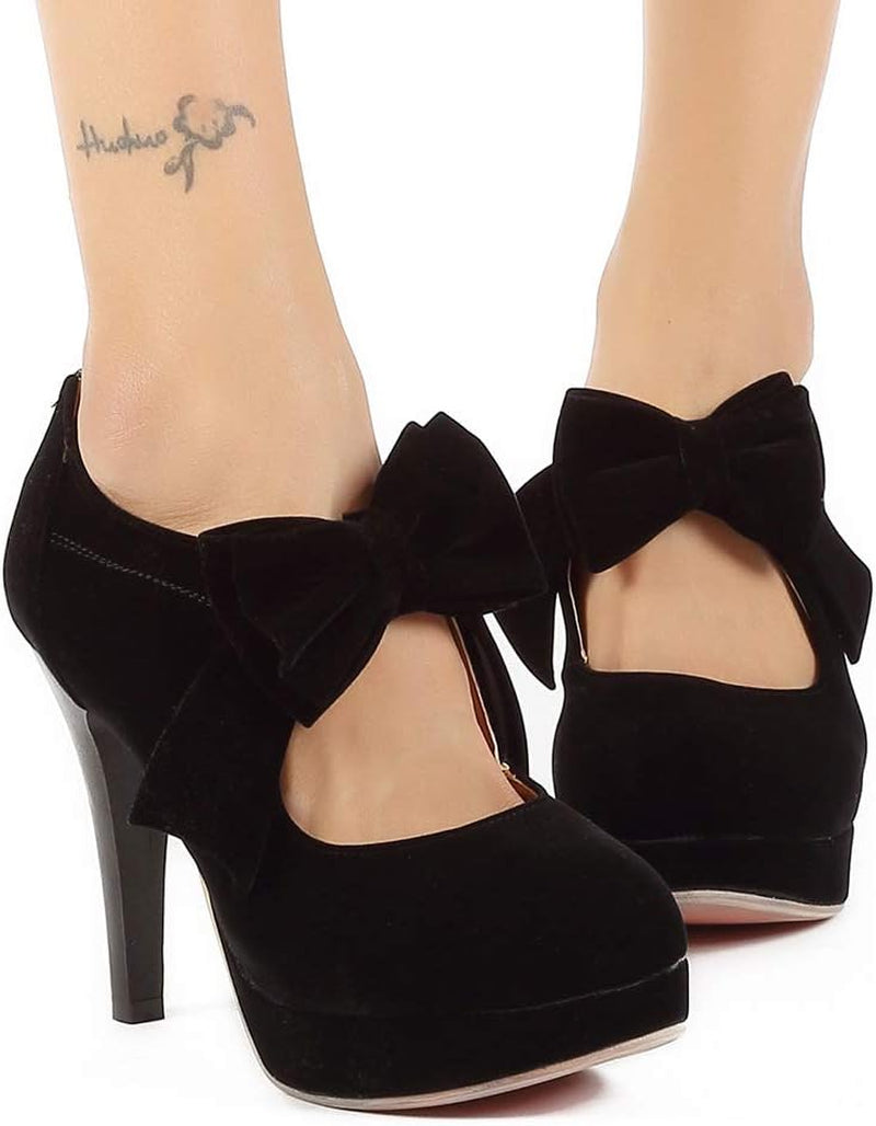 Fashion Vintage Womens Small Bowtie Platform Pumps Ladies Sexy High Heeled Shoes