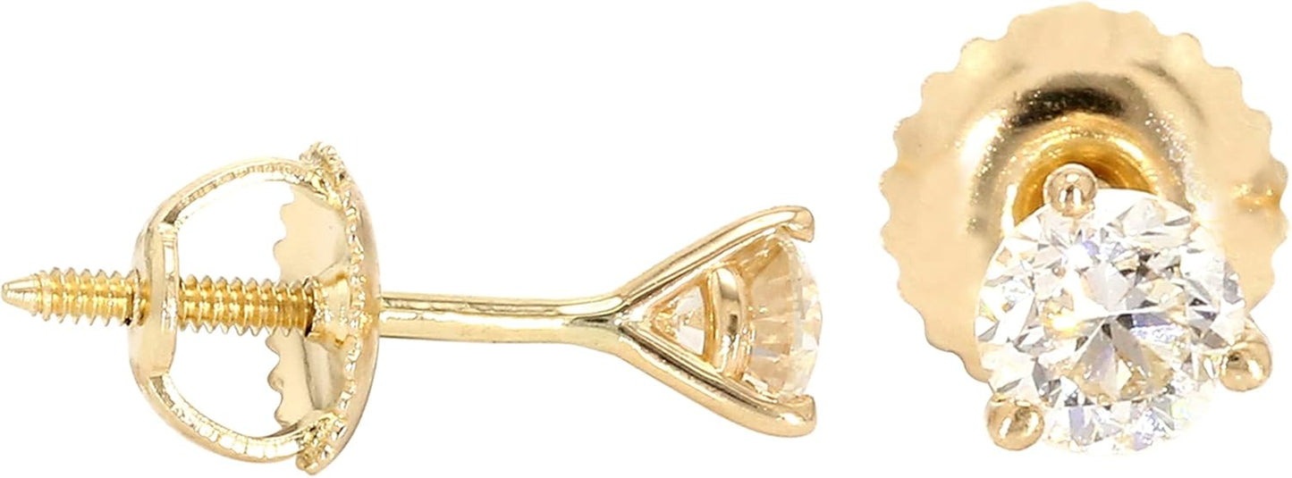 IGI Certified Lab-Created Diamond Stud Earrings Martini Prong 14K Yellow Gold Womens (VS2-SI1 Clarity)