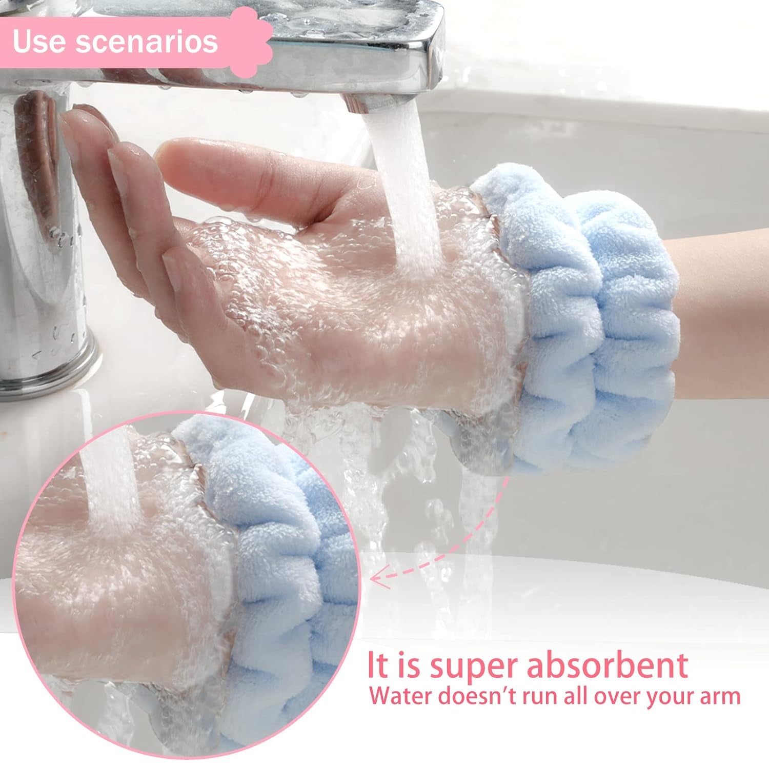 2-Pack Microfiber Face Washing Wristbands - Stretchy Absorbent Arm Towels for Women and Kids, Perfect for Spa and Daily Skincare Routine - Alrickas’ UNIQUE BOUTIQUE