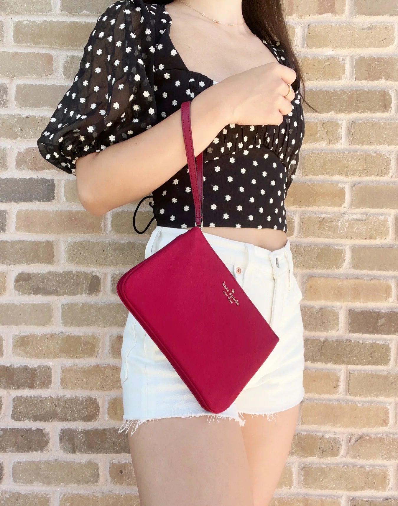 Kate Spade Chelsea the Little Better Nylon Medium Wristlet Pouch Cranberry Pink