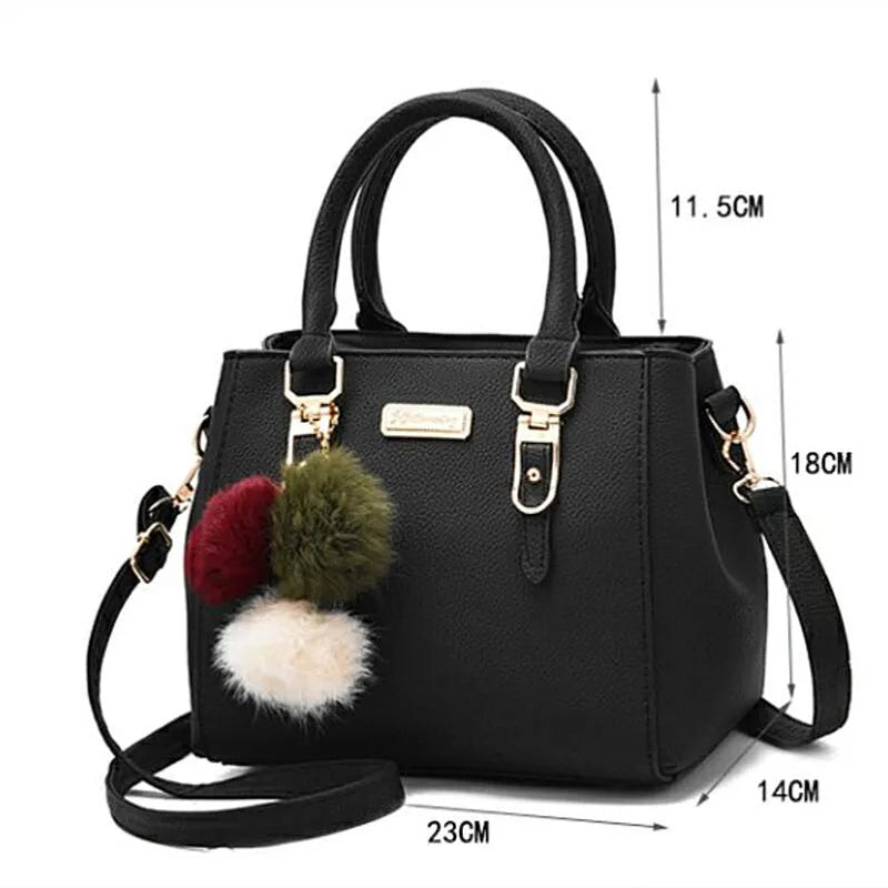 Chic PU Leather Vintage Handbag with Plush Tassel - Versatile Tote & Crossbody Bag for Women - Alrickas’ UNIQUE BOUTIQUE